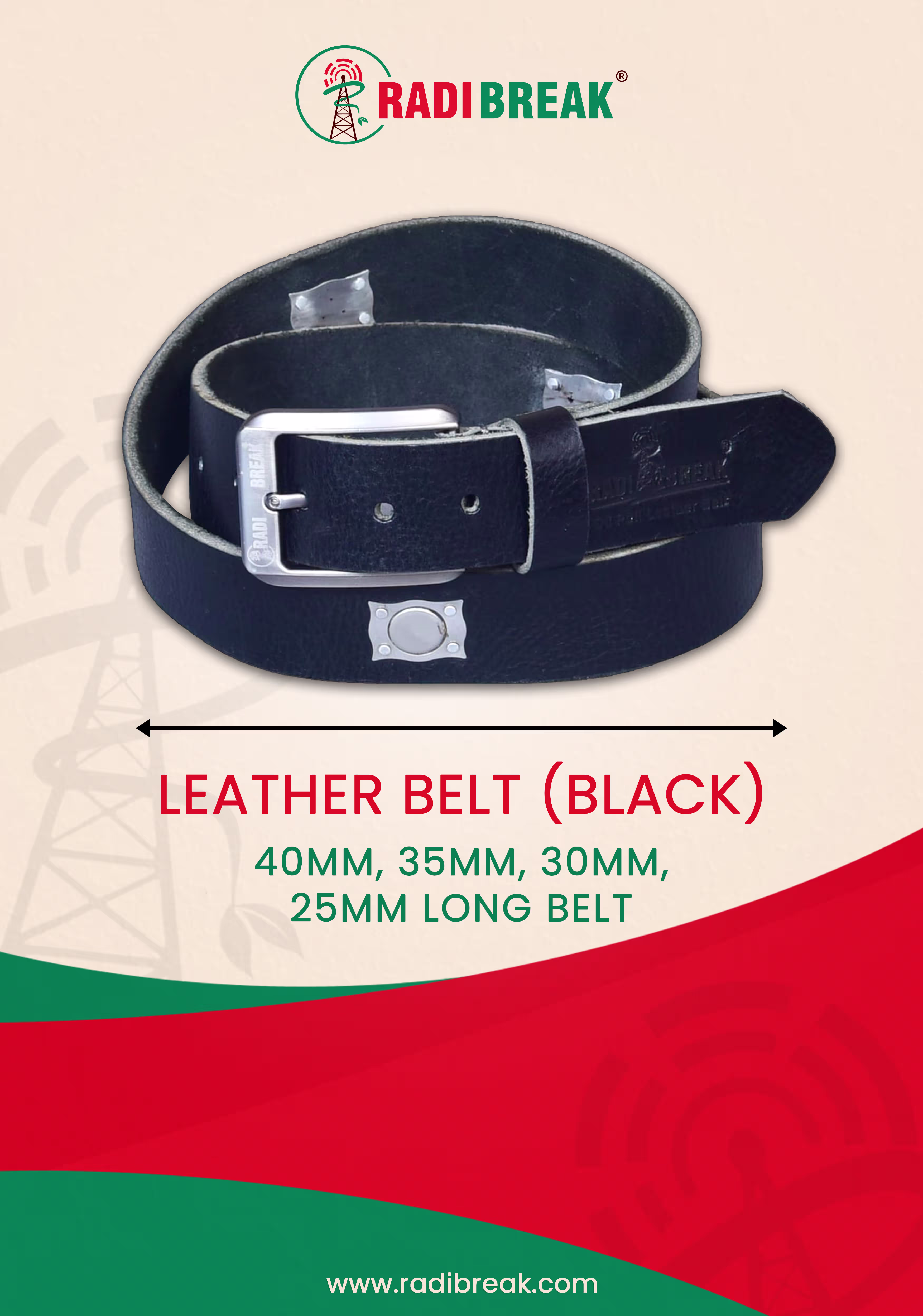 BLACK LEATHER BELT  40mm TO 35mm