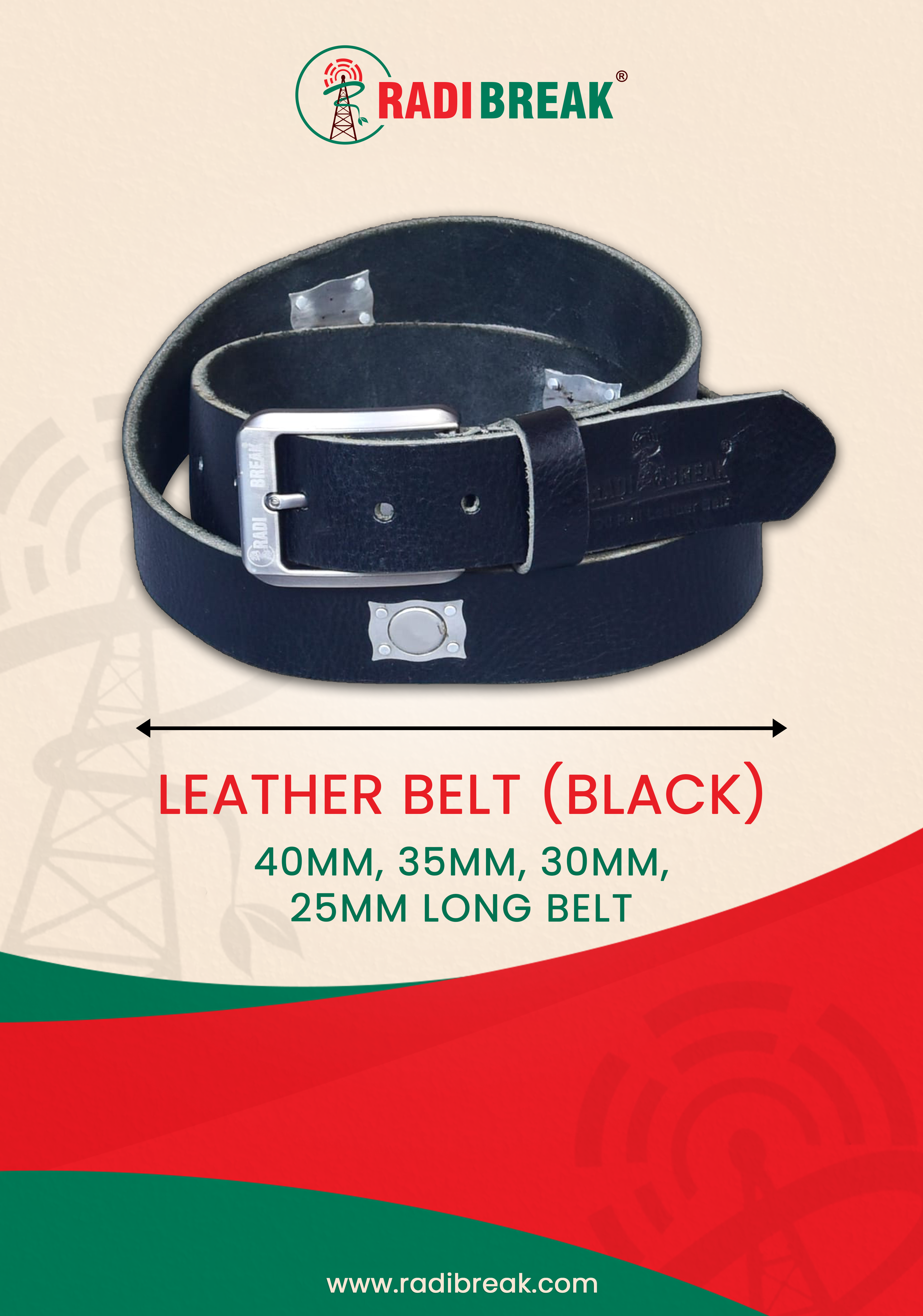 BLACK LEATHER BELT 30mm TO 25mm